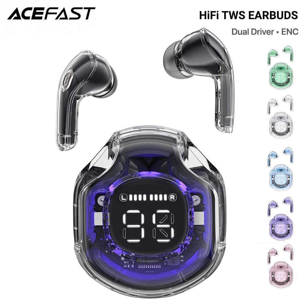 ACEFAST T8 Crystal TWS Earbuds Bluetooth 5.3 ENC Dual Driver LED Display IPX4