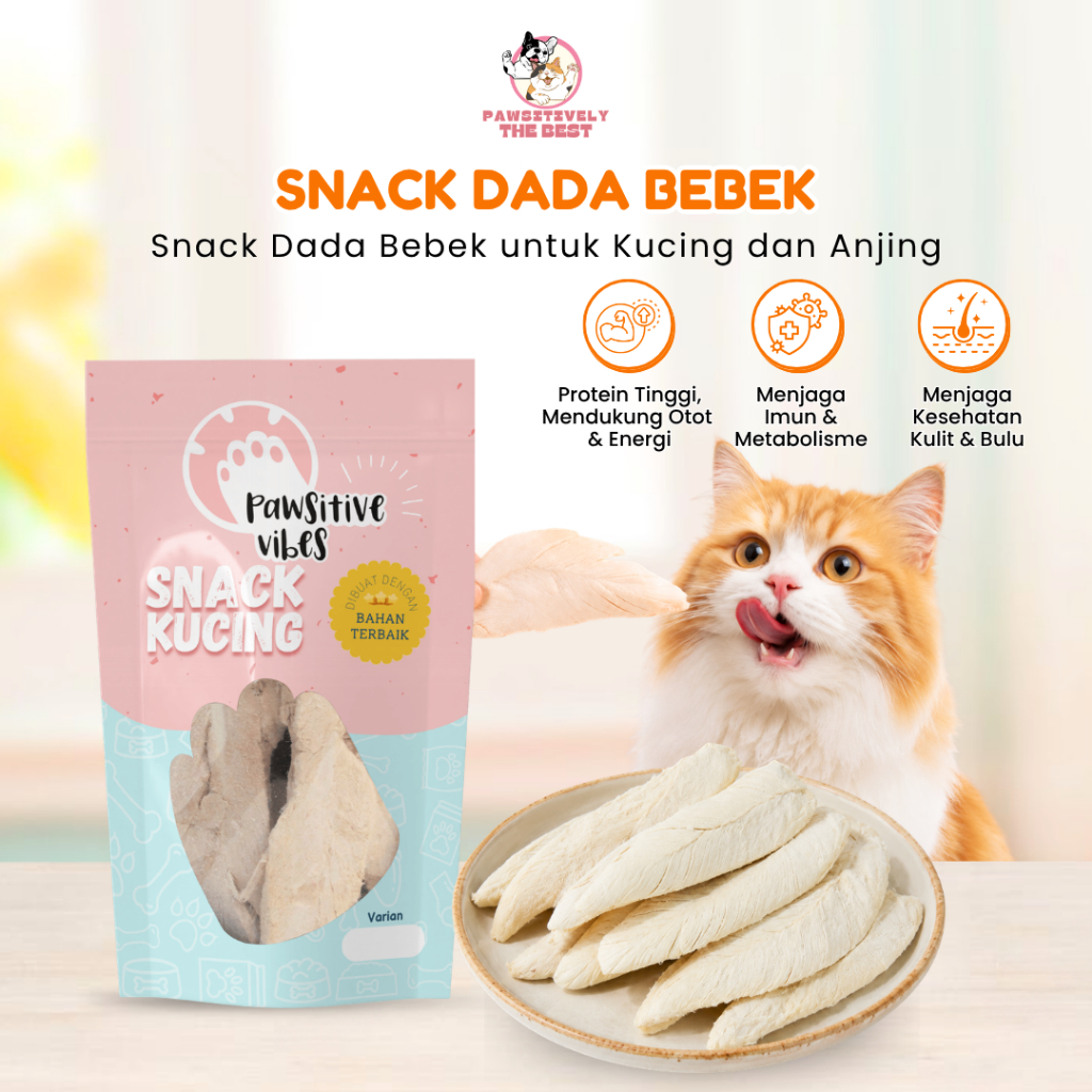 Pawsitive Vibes Snack Dada Bebek Kucing Anjing 100% Daging Bebek Asli Tinggi Protein Renyah