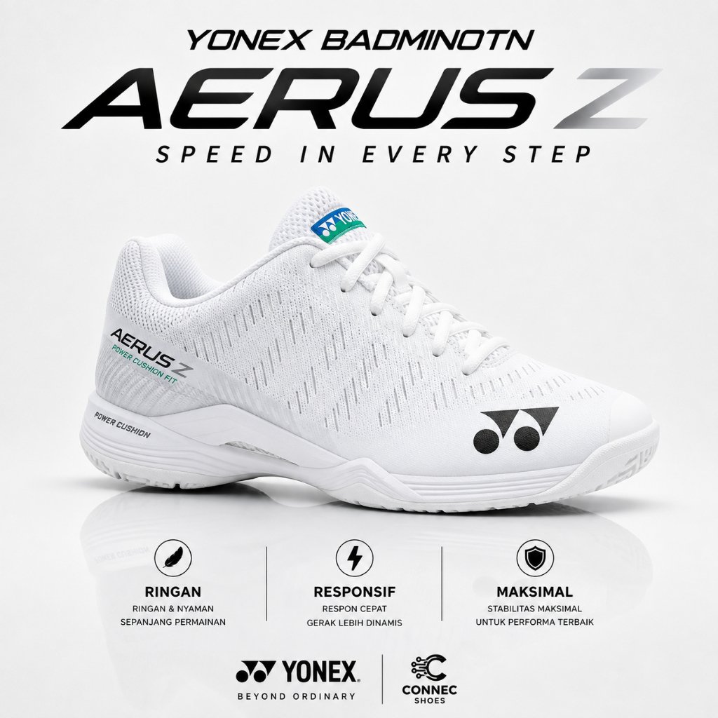 Promo 9.9 Sepatu Badminton Yonex Power Cushion Aerus Z White Silver Sepatu Bulutangkis Olahraga Pria