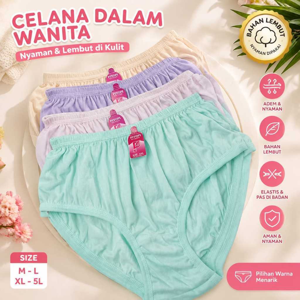 Rana - 12 PCS Celana Dalam Wanita Dewasa CD Wanita Murah Celana Dalam Perempuan Polos EXTRA SIZE