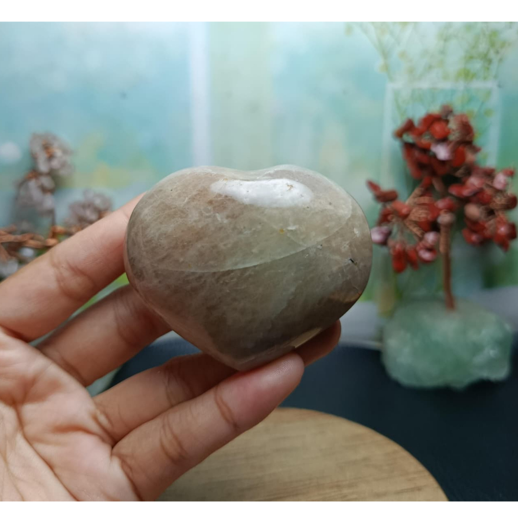 Batu Natural Green Moonstone Heart (3) Asli Batu Alam