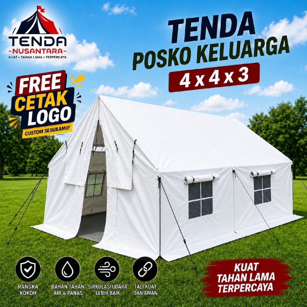 TENDA NUSANTARA - Tenda Posko Pengungsian 4x4 Meter | Tenda Keluarga Darurat BNPB | Tenda Bencana & 