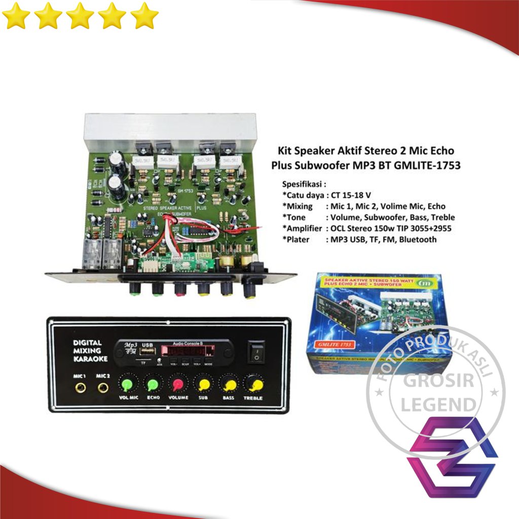 Kit Power Amplifier Speaker Aktif Stereo Karaoke Plus Bluetooth