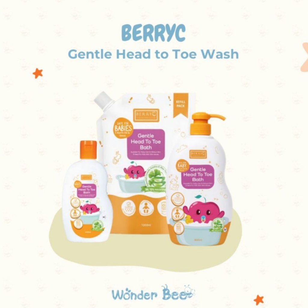 BerryC Gentle Head to Toe Wash Baby 200ML/800ML/Refil 1000ML Body Wash Shampoo Sabun Cair Sampo Bayi