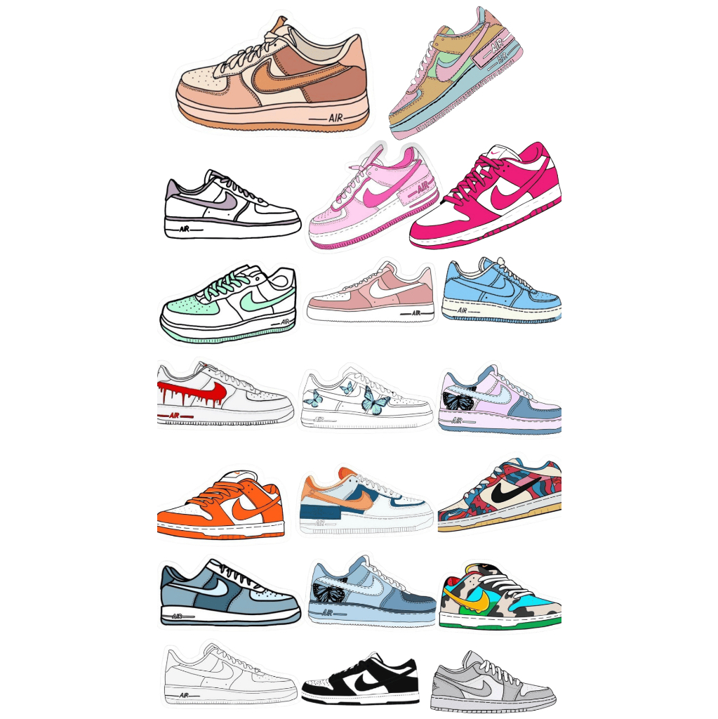 Sticker Sheet Sneakers Sepatu Nike Air Force 1 Jordan - DailySticker