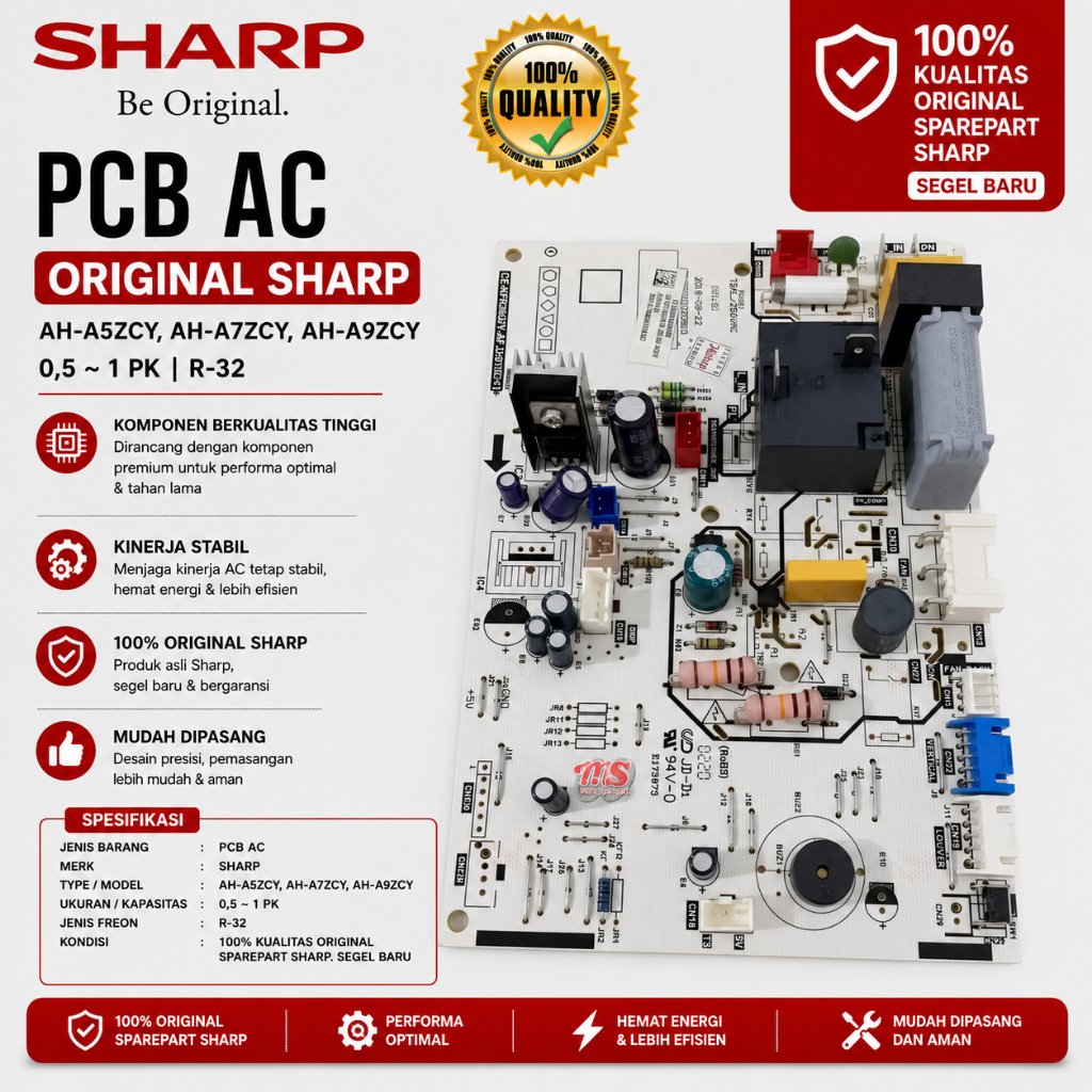PCB AC SHARP ORIGINAL AH-A9ZCY R32 1 PK PCB MODUL AC 100% ORIGINAL SHARP SEGEL BARU //[S634636T3647O