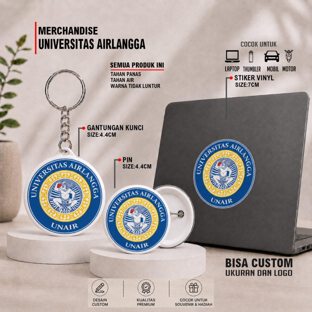 UNIVERSITAS AIRLANGGA UNAIR Stiker Vinyl Pin Gantungan Kunci / Ganci