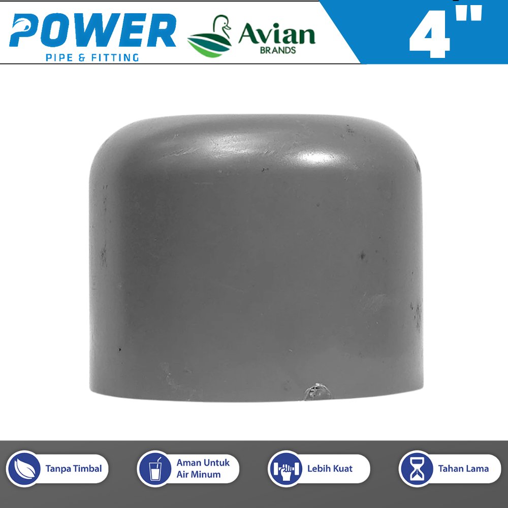 POWER CAP PVC 4 INCH DOP PVC 4" POWER PENUTUP PIPA 4 INCH TUTUP PARALON 4"