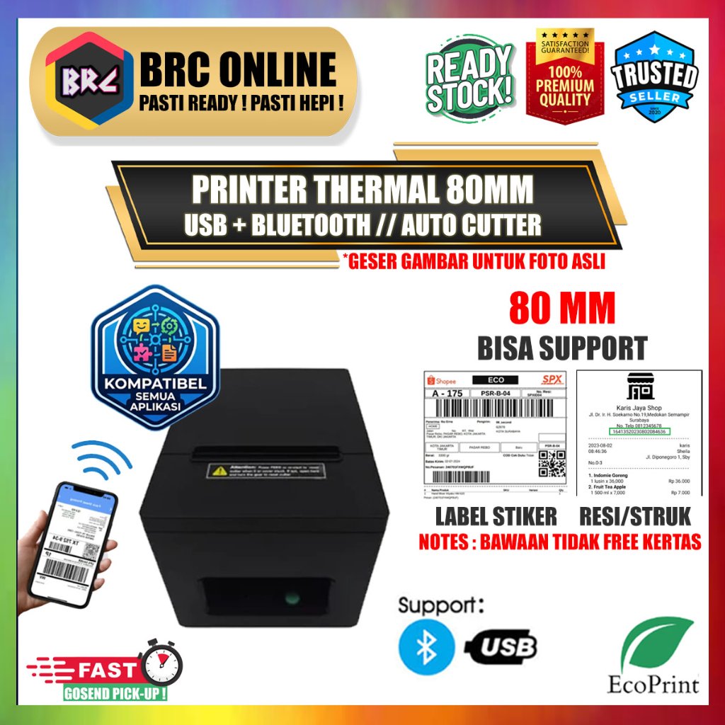 Printer Thermal Ecoprint EP-80ECO 80MM | USB & Bluetooth | Printer Multifungsi : Support Struk & Lab