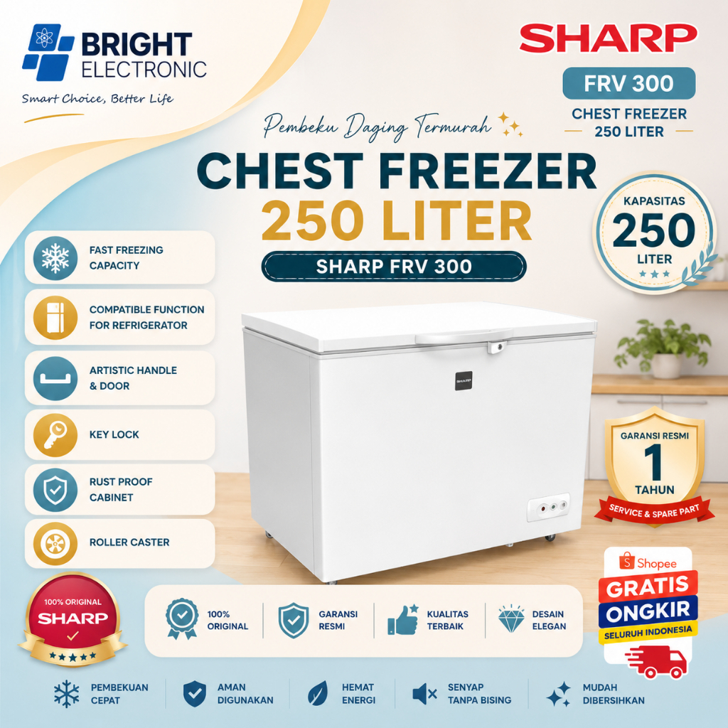 CHEST FREEZER SHARP FRV 300/Freezer Pembeku Daging Sharp Termurah Garansi/FRV-300/FRV300/FRV 300