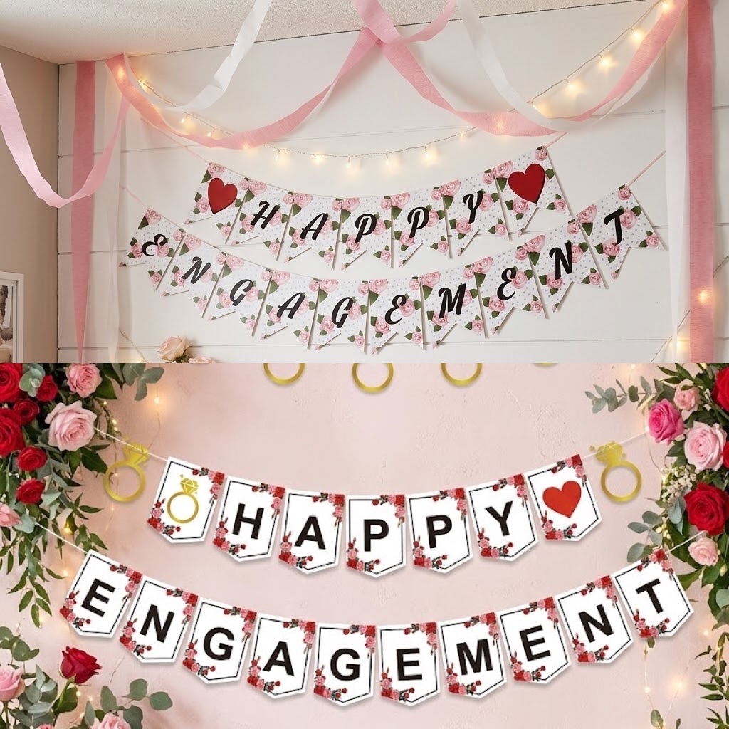 banner party flags happy engagement dekorasi pesta decoration party