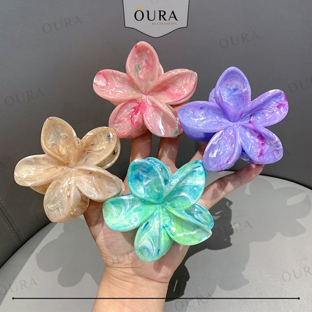 Jepit Rambut Bunga Kamboja Motif Marble Jepitan Bali Flower Korean Hair Clip