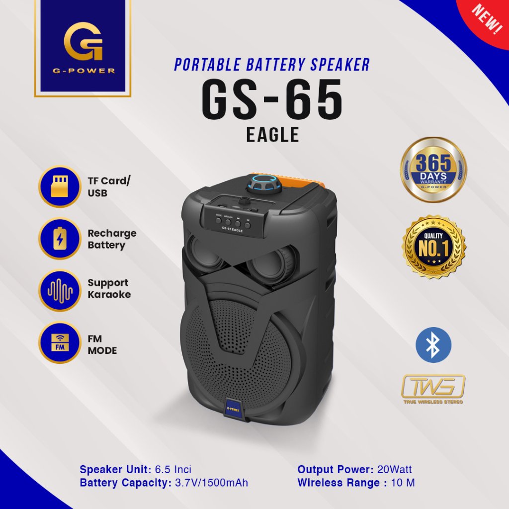 G-POWER Speaker Portable Baterai GS-65 Eagle Bluetooth FM TF Card USB Rechargeable