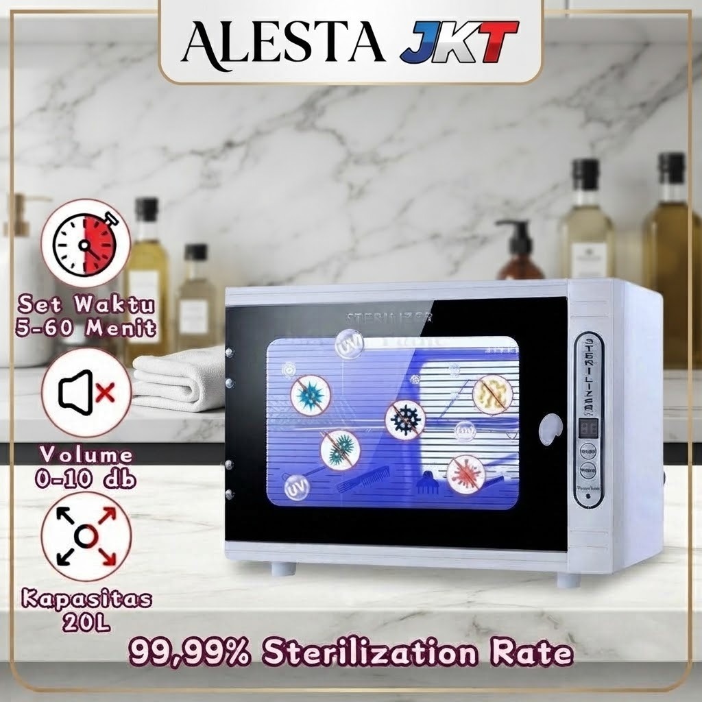 UV Sterilizer Box Ozon 20L Kabinet Sterilisasi UV + Ozon Rak Stainless Steel untuk Alat Salon Kecant