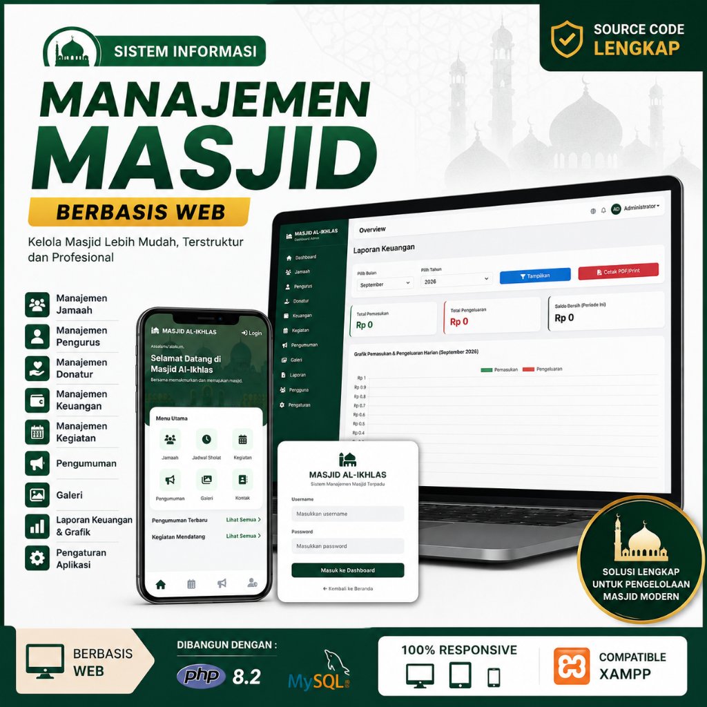Source Code Aplikasi Manajemen Masjid PHP 8.2 MySQL | Sistem Informasi Masjid Berbasis Web