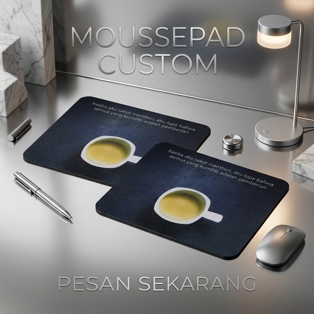 Mousepad Custom Motif Cawan Kopi dengan Tulisan Pesan Desk Mat Office
