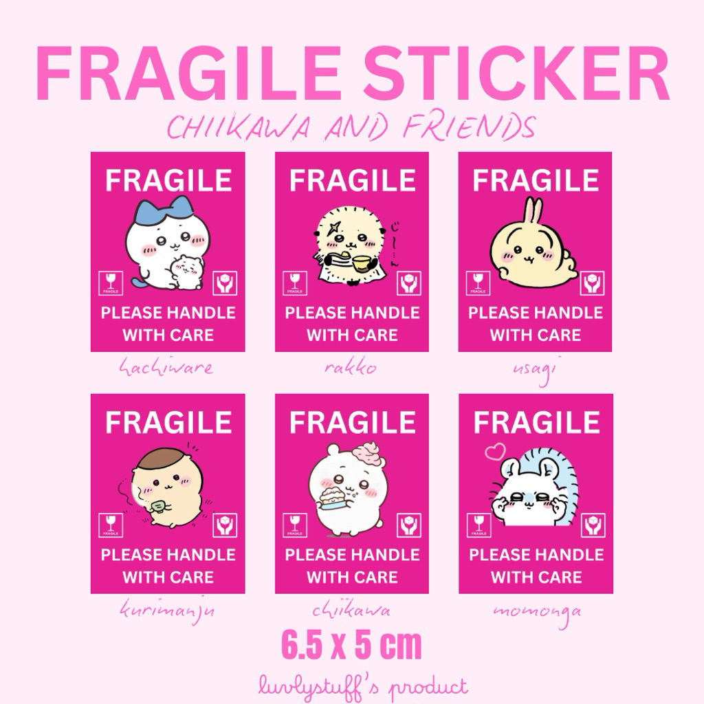 [Luvlystuff] FRAGILE CHIIKAWA STICKER HOT PINK || HACHIWARE USAGI RAKKO CHIIKAWA KURIMANJU MOMONGA P