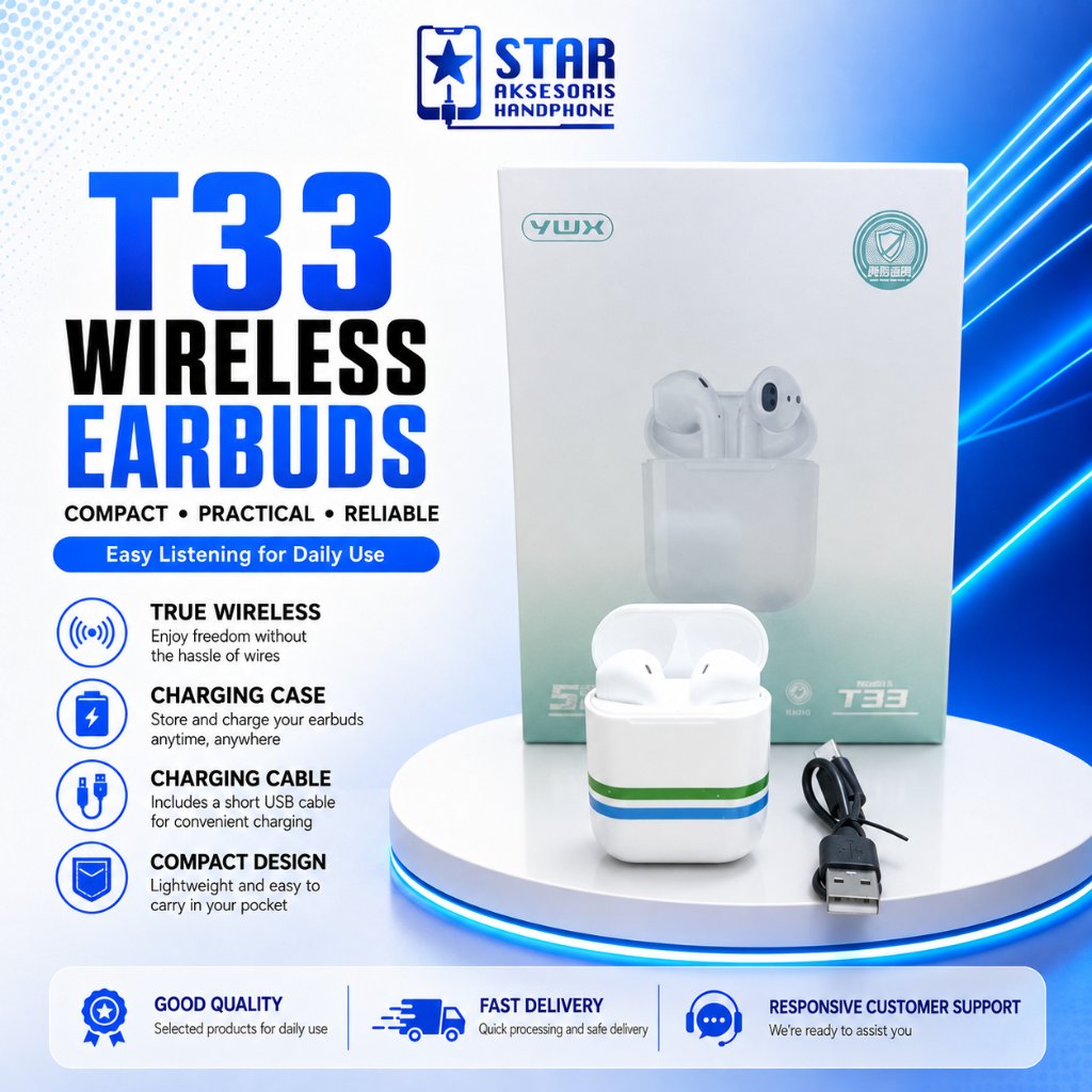 STAR - Earphone Headset Handsfree Bluetooth Earphone Wireless Modern TWS T33