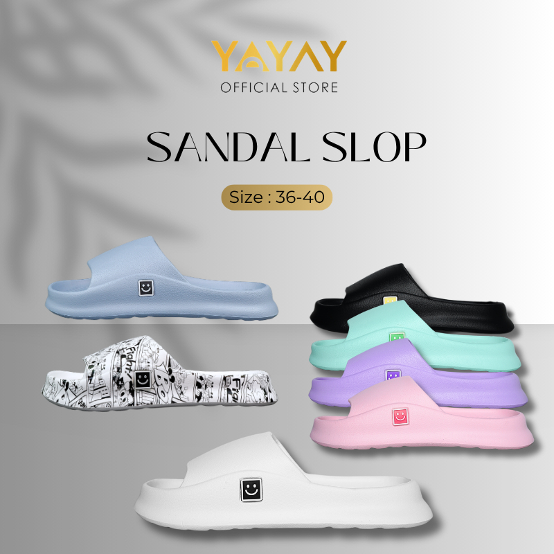 YAYAY.id sandal slop wanita/Sandal Smile Polos/ Sandal wanita