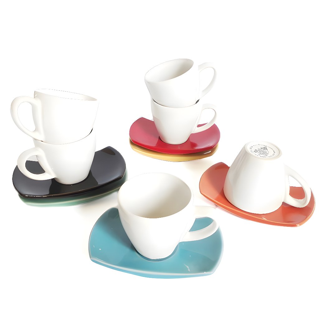Cangkir Mini Putih 100ml  Saucer Persegi Warna Keramik Espresso Coffe Cup CS100X