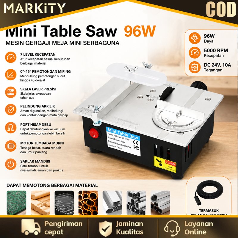 MARKITY Mini Table Saw DIY 5000RPM Gergaji Meja Mini Multifungsi Table Saw Portable Alat Pemotong