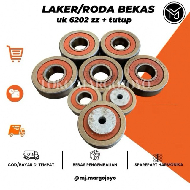 [1 PCS] Bearing bekas 6202 zz + tutup laker bekas laher bekas bearings roda besi sparepart harmonika