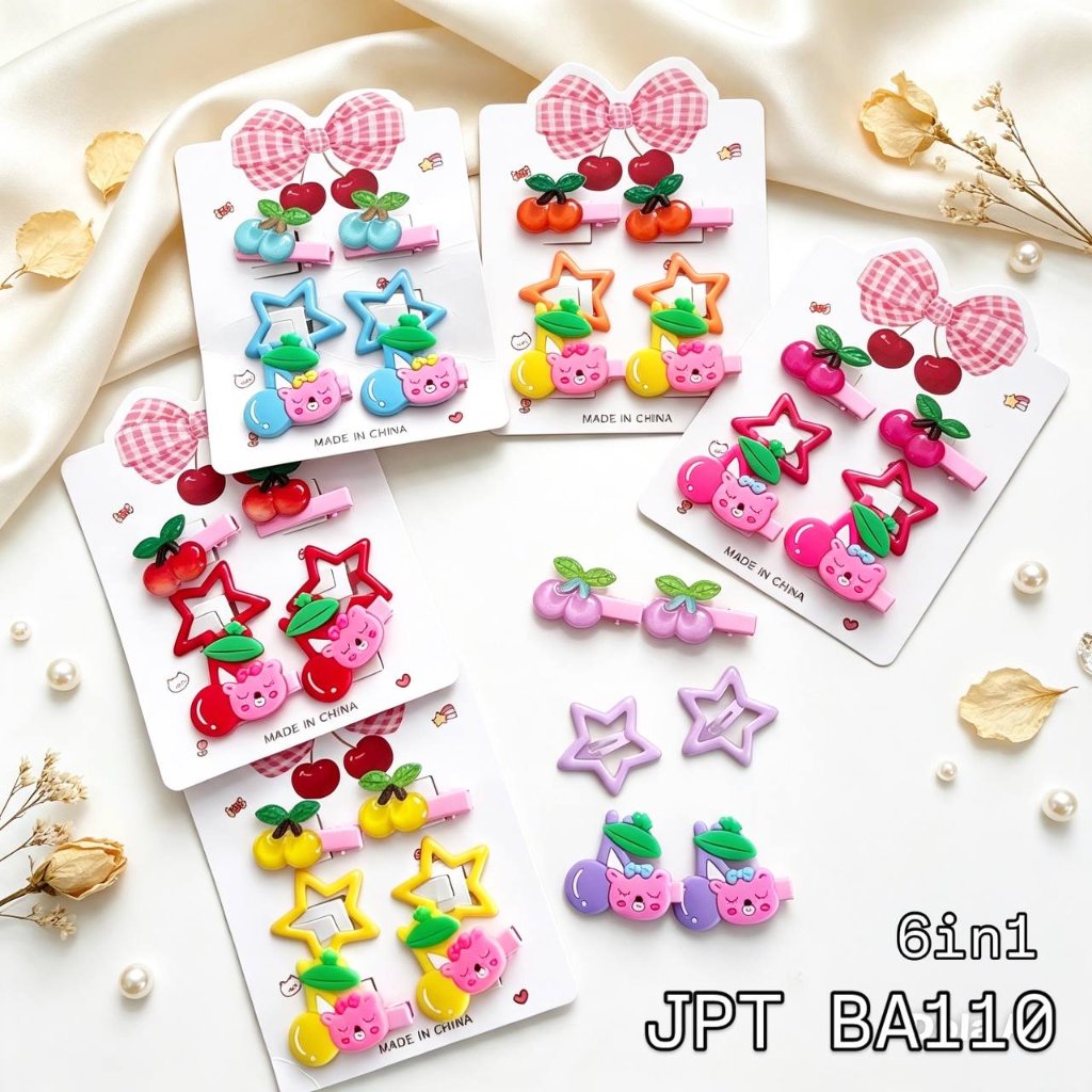 JPT BA110 - ISI 12 KARTON JEPIT ANAK 6IN1 JEPIT BUAYA + TIK TOK BINTANG CHERRY BEAR