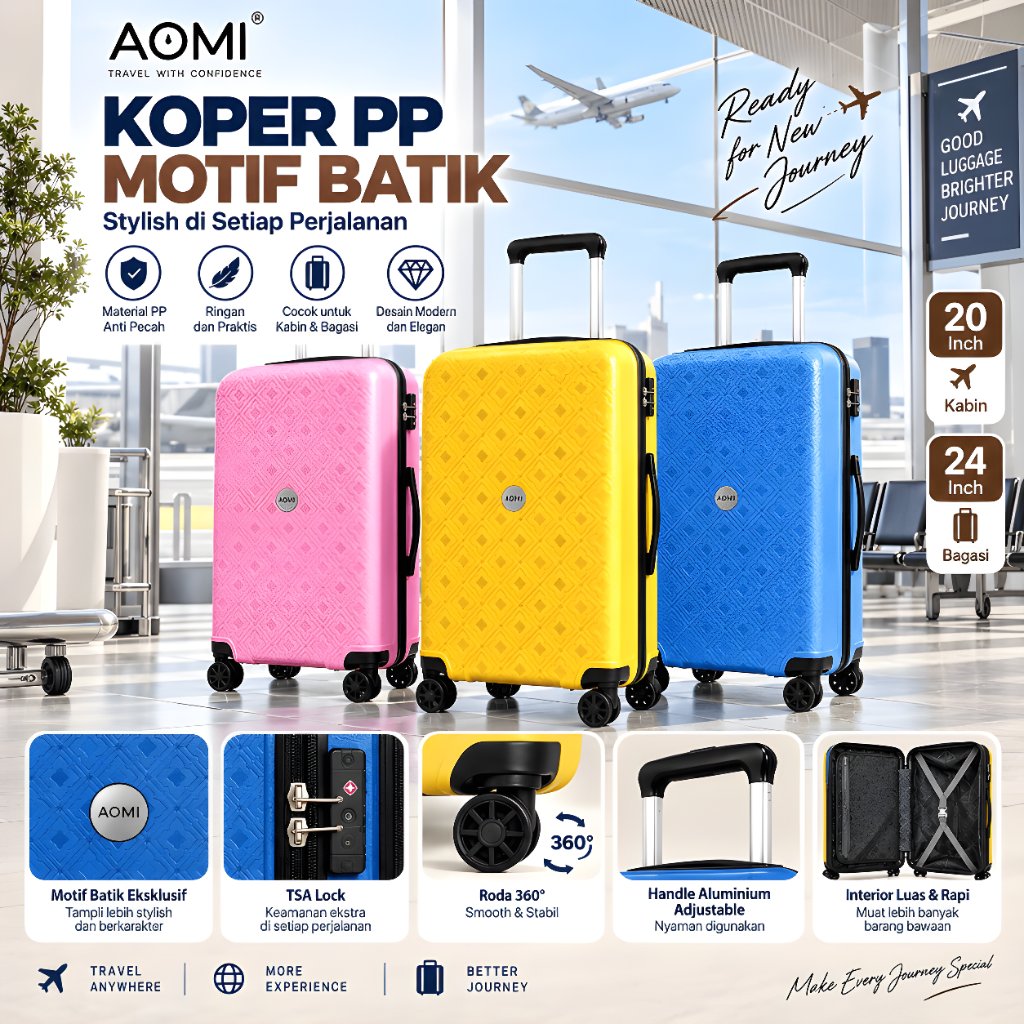 Koper Travel AOMI PP038 20 & 24 Inch – Koper PP Motif Batik Kabin & Bagasi