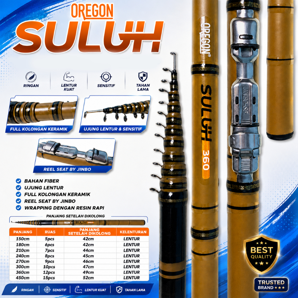 Joran Tegek Kolong Oregon Suluh Ruas Pendek Bahan Fiber Action Medium Tangkai Tongkat Pancing