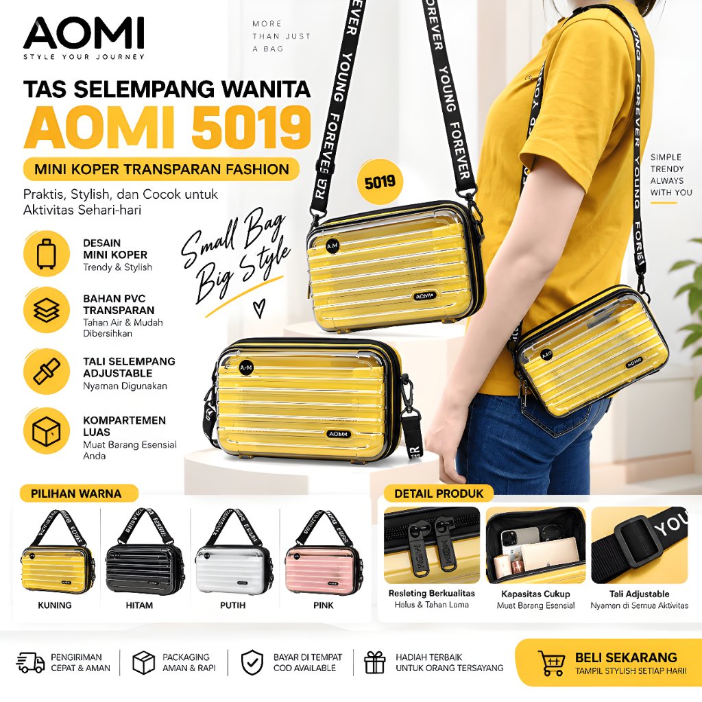 Tas Selempang Wanita AOMI 5019 – Mini Koper Transparan Fashion