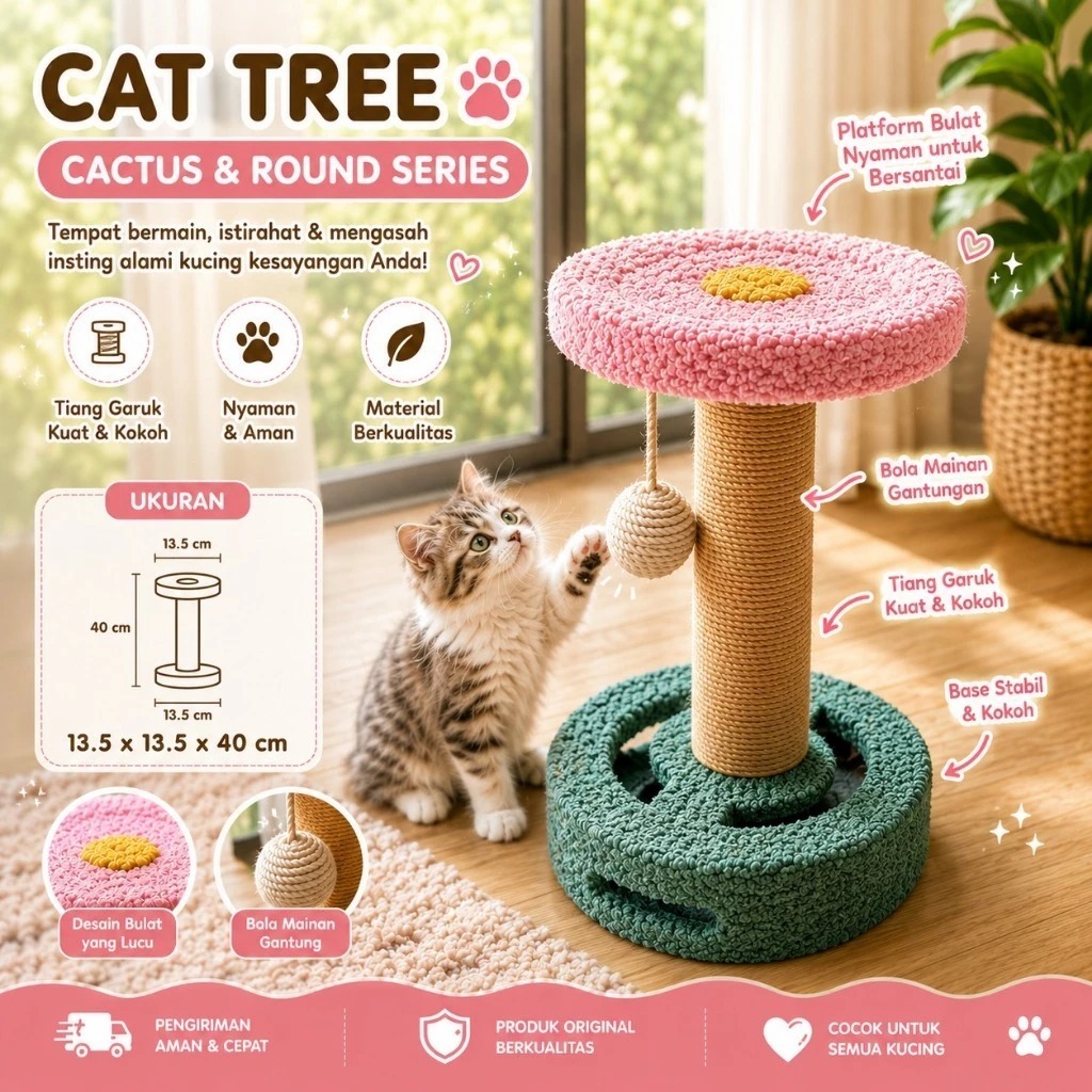 Cakaran Kucing Cat Scratcher Tree Cat Tree Kucing Garukan Kucing Mainan Kayu Sisal Mudah Dipasang