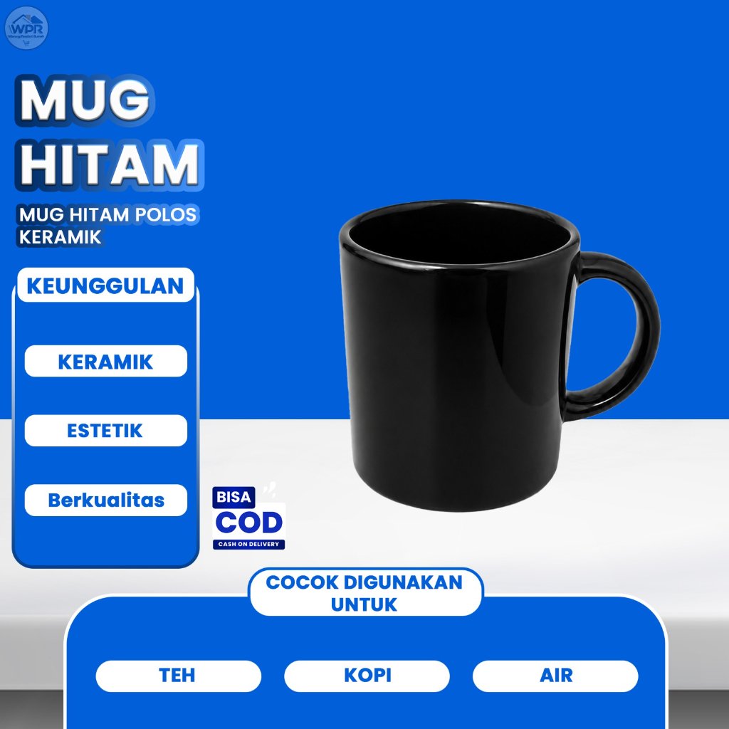 Mug Keramik Hitam Polos Bahan Berkualitas