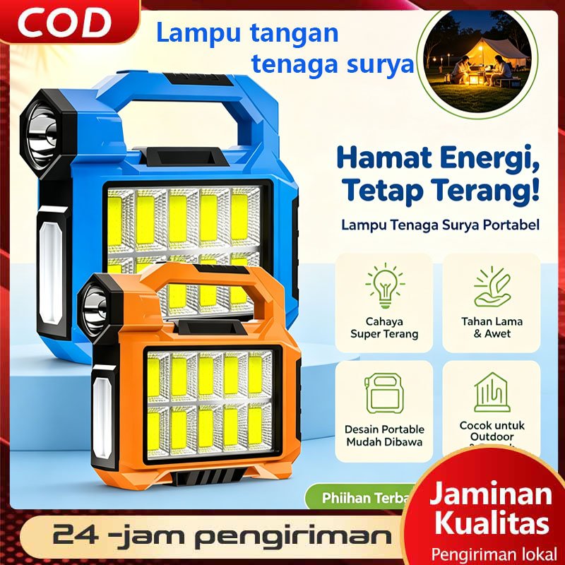 Senter LED Solar Portabel Lampu Senter Tenaga Surya Lampu Tenaga Surya Powerbank 3in1 Waterproof