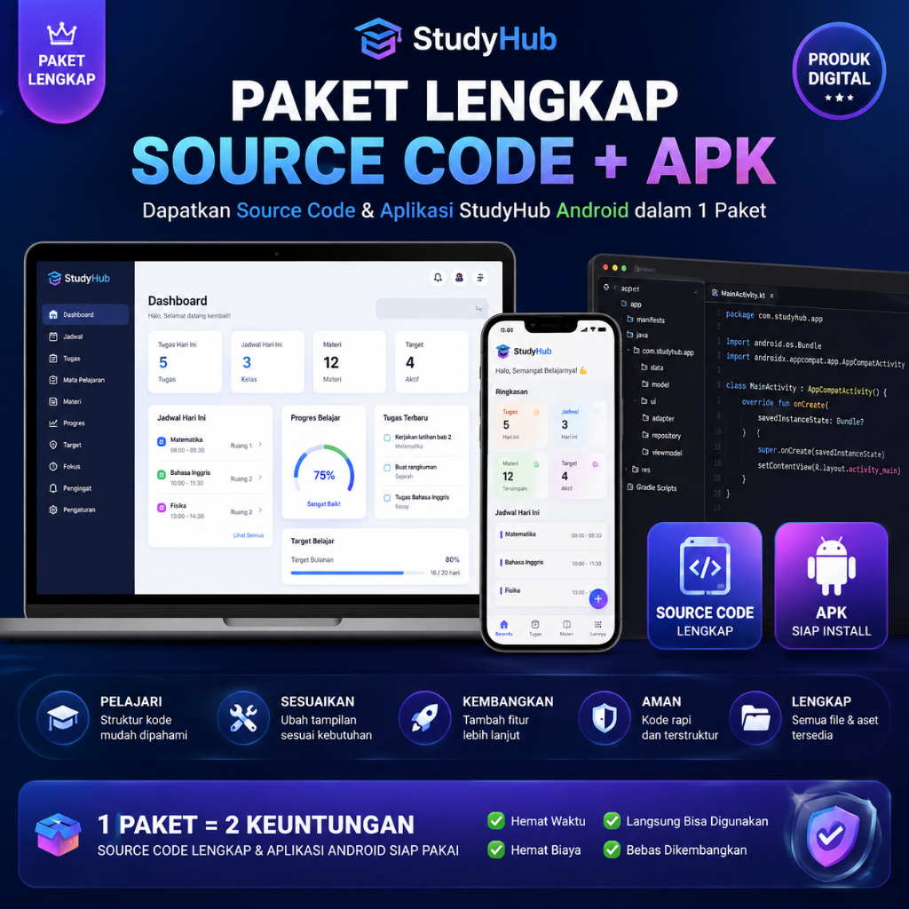 Paket Lengkap Source Code + APK StudyHub Android Aplikasi Pembelajaran