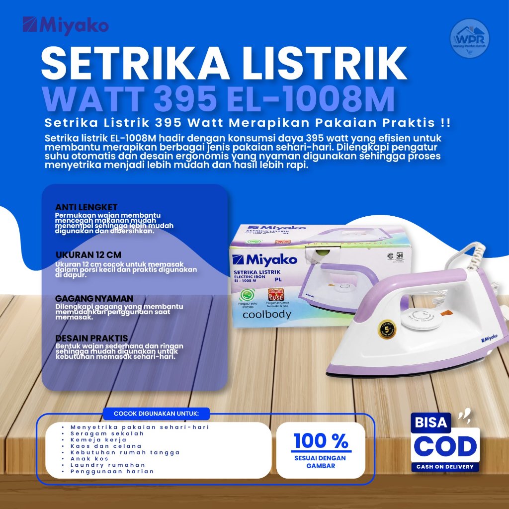 Miyako Setrika EI 1008 M / Setrika Murah Miyako EI-1008M / Setrika Miyako EI1008M / SETERIKA MURAH