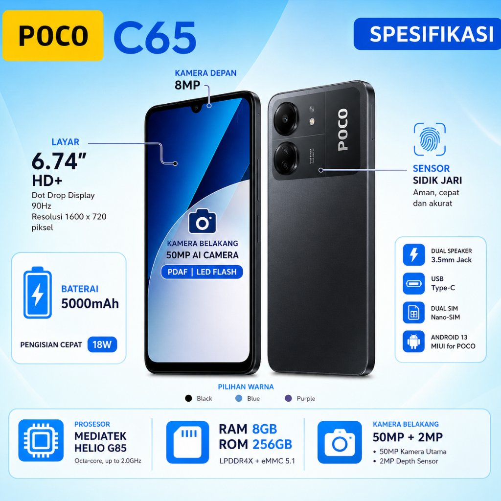 FREE TWS HP POCO C65 4G RAM 8/256GB ALL OPERATOR Fullset GARANSI 1 TAHUN