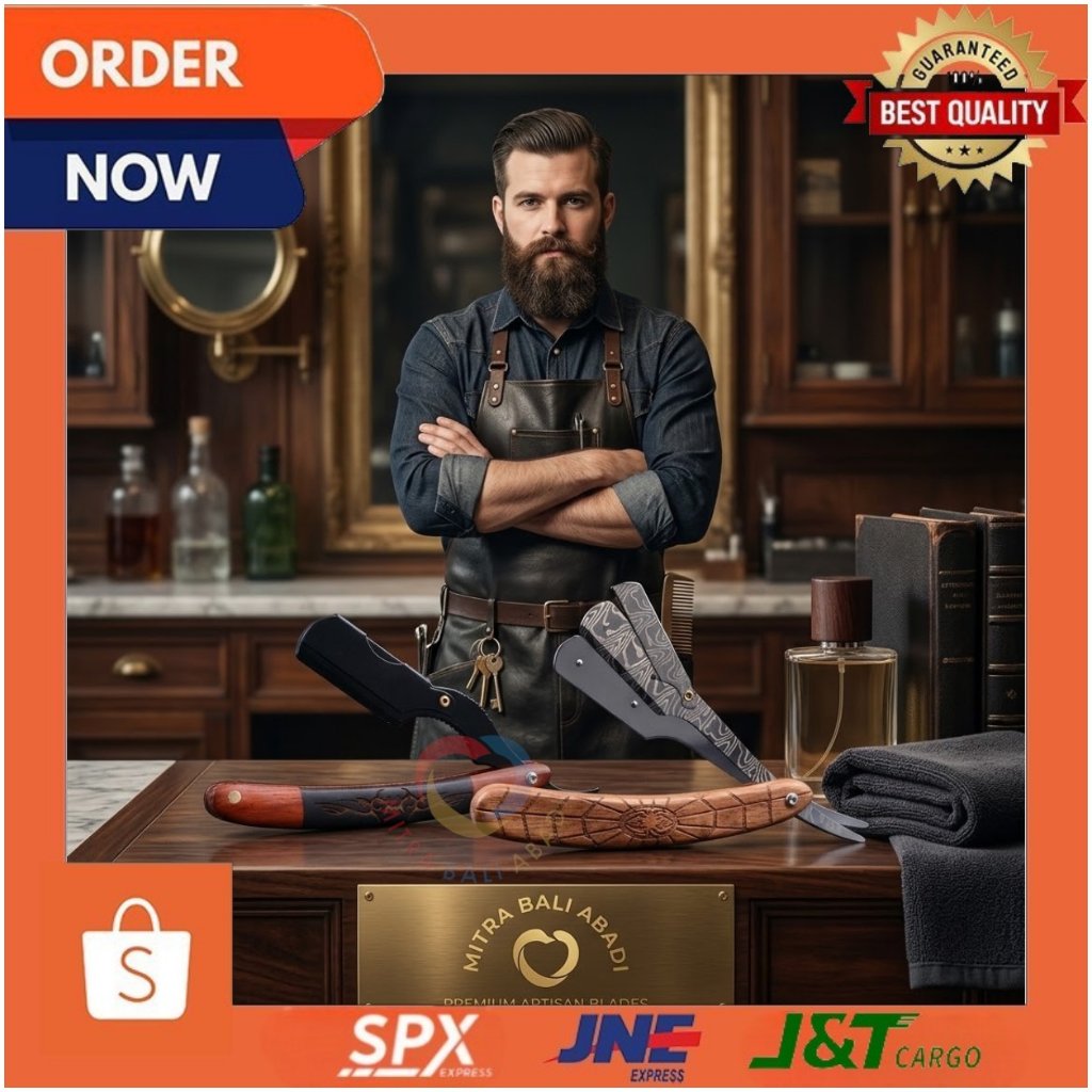 Razor Barber - Razor Cukur - Razor Gagang Kayu - Pisau Cukur - Razor Lipat Retro Vintage
