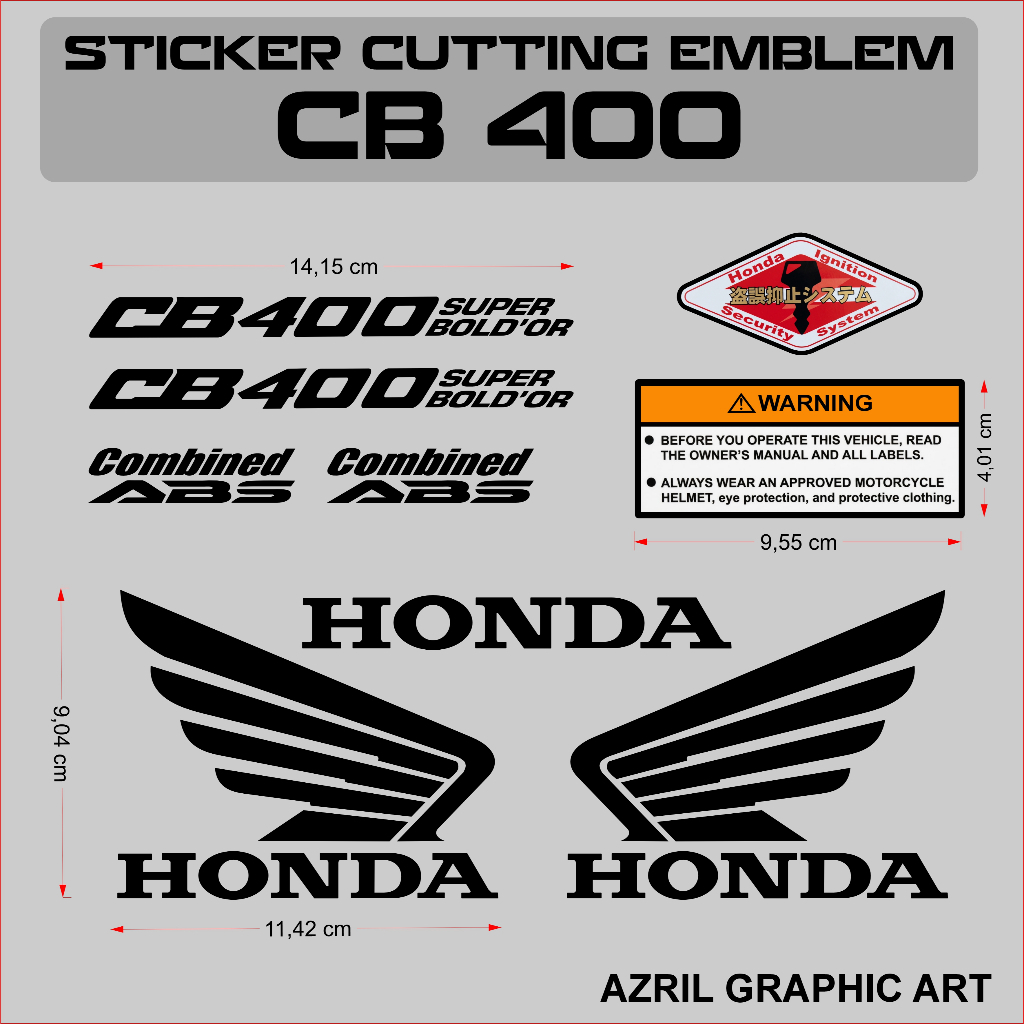 Sticker Cutting Emblem Honda CB 400 Super Bold OR Combined ABS