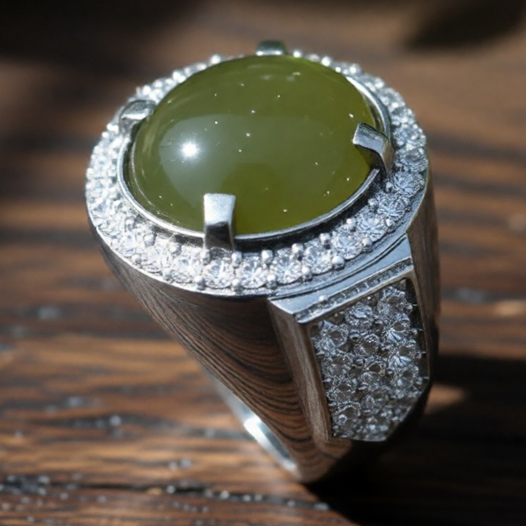 Cincin Emban Perak Ring 8 Batu Permata Akik Solar Natural Crystal HQ