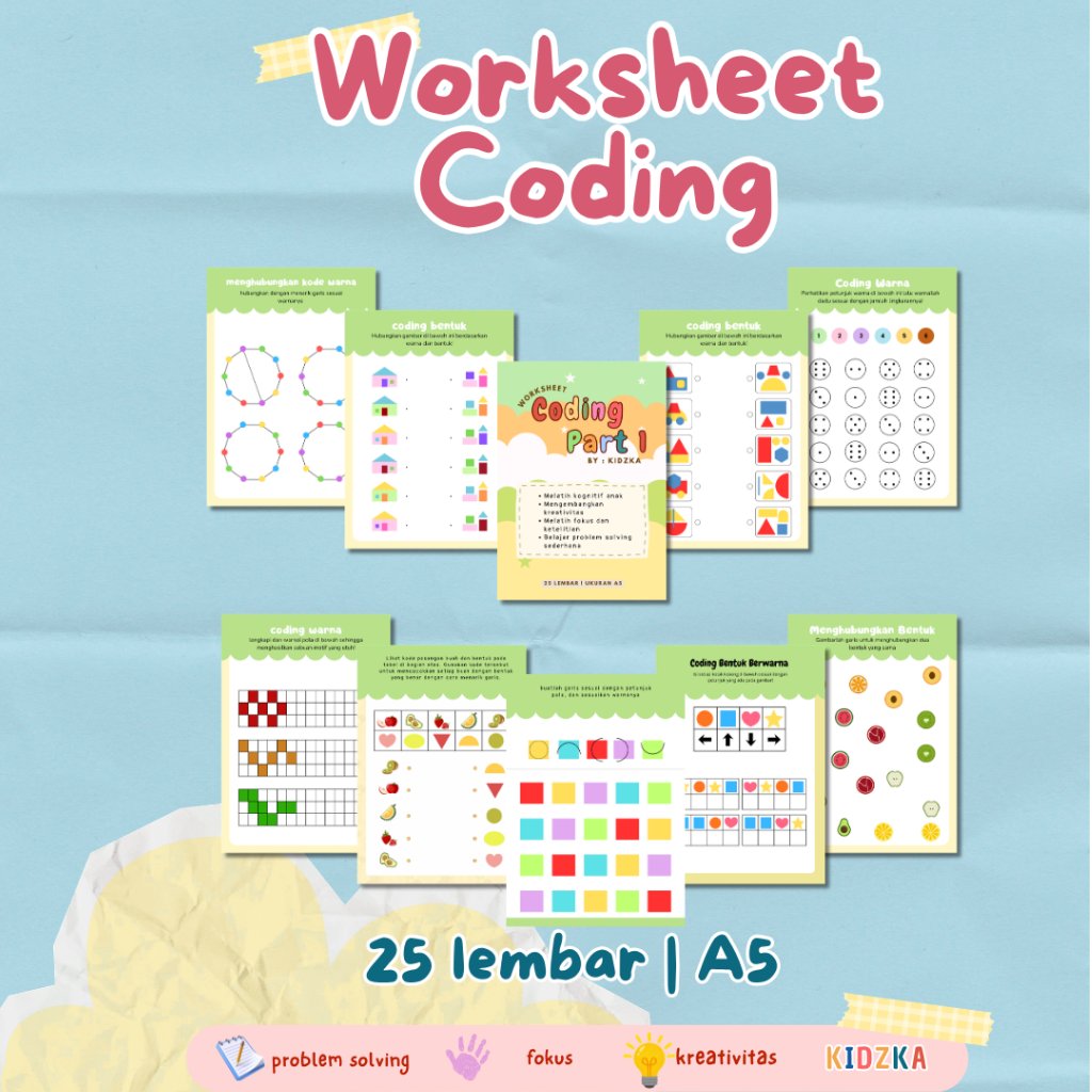 kidzka - mainan edukasi anak usia 3 tahun worksheet coding lembar belajar anak dirumah coding