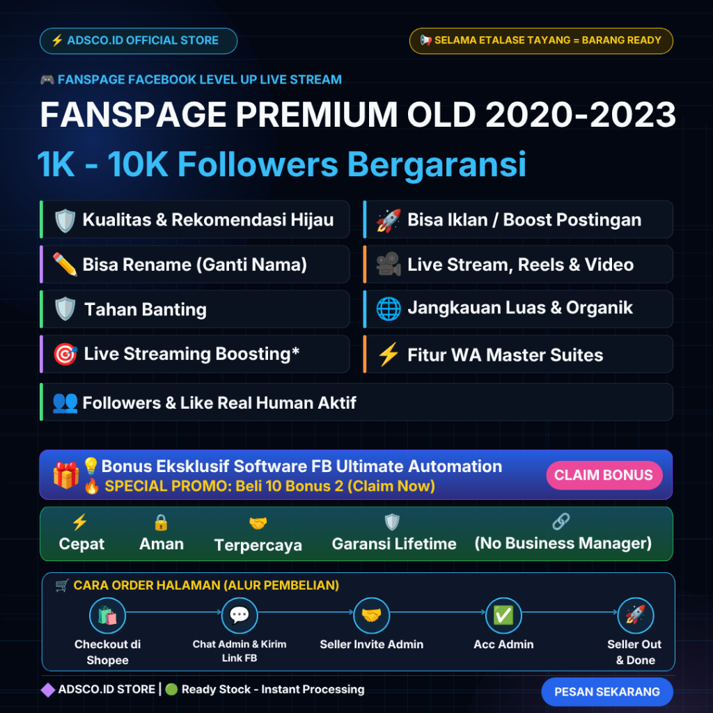 Fanspage/Halaman Facebook Gaming Old/Fanspage Old Fitur WA Master/ Fanspage Old Boost Ads/Iklan Berg