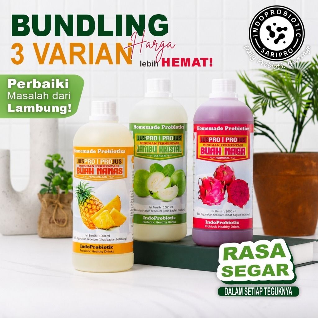 Juspro | Jus Probiotik | Minuman Probiotik | Minuman Kesehatan | Promic Nanas Jambu Naga | 3000 ML