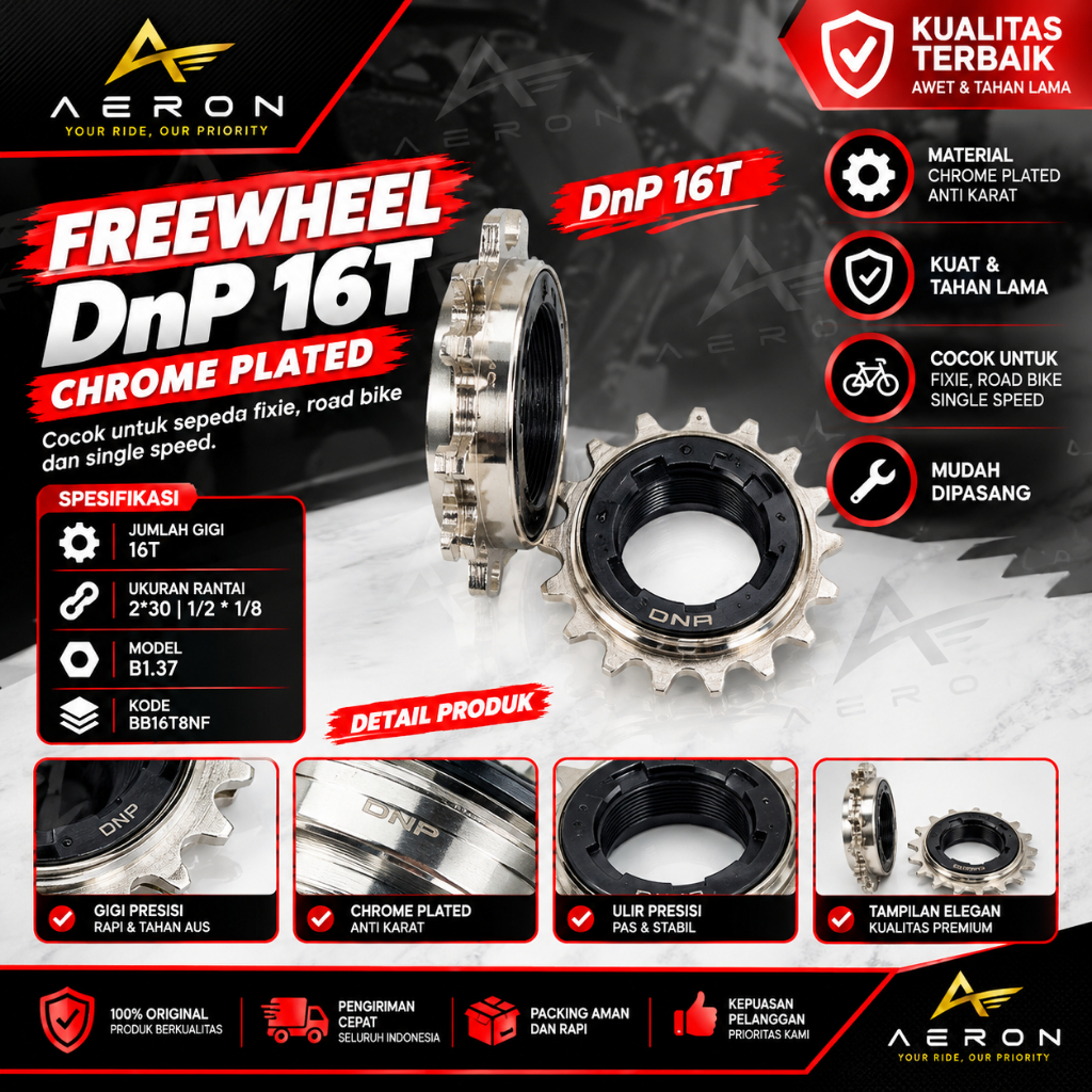 Freewheel DNP 16T Flywheel Sprocket | Gir Belakang Single Speed Sepeda Fixie BMX