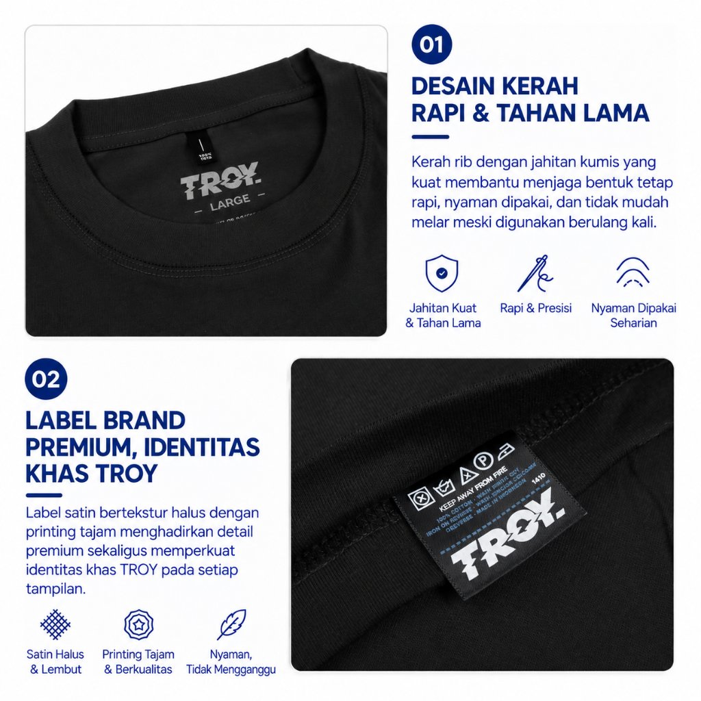 Troy Company T-Shirt Black OP Gear Five - Kaos Pria Lengan Pendek Hitam MTD 2380