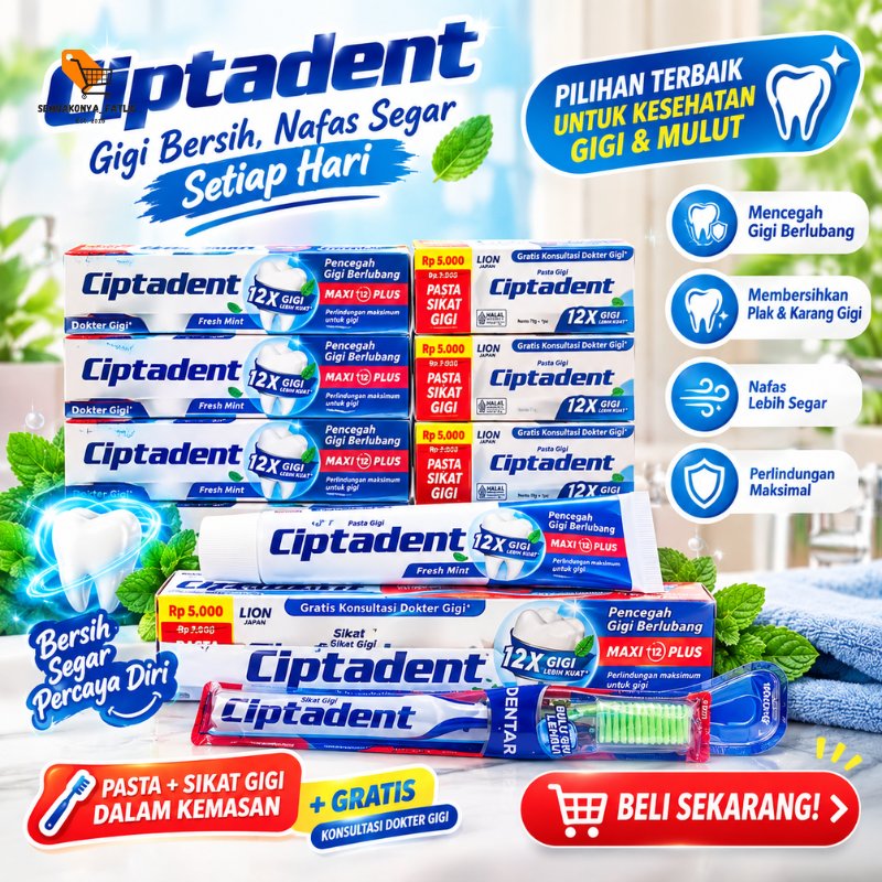 CIPTADENT PASTA GIGI 75G + FREE SIKAT GIGI CIPTADENT