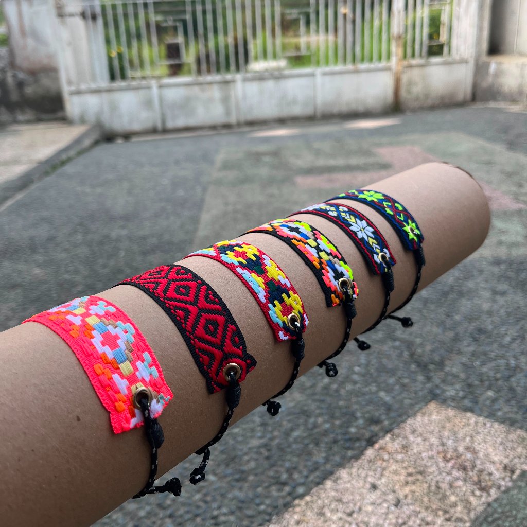 Gelang Webbing Etnik Motif Unik Adjustable Tali Gelang Pria Wanita