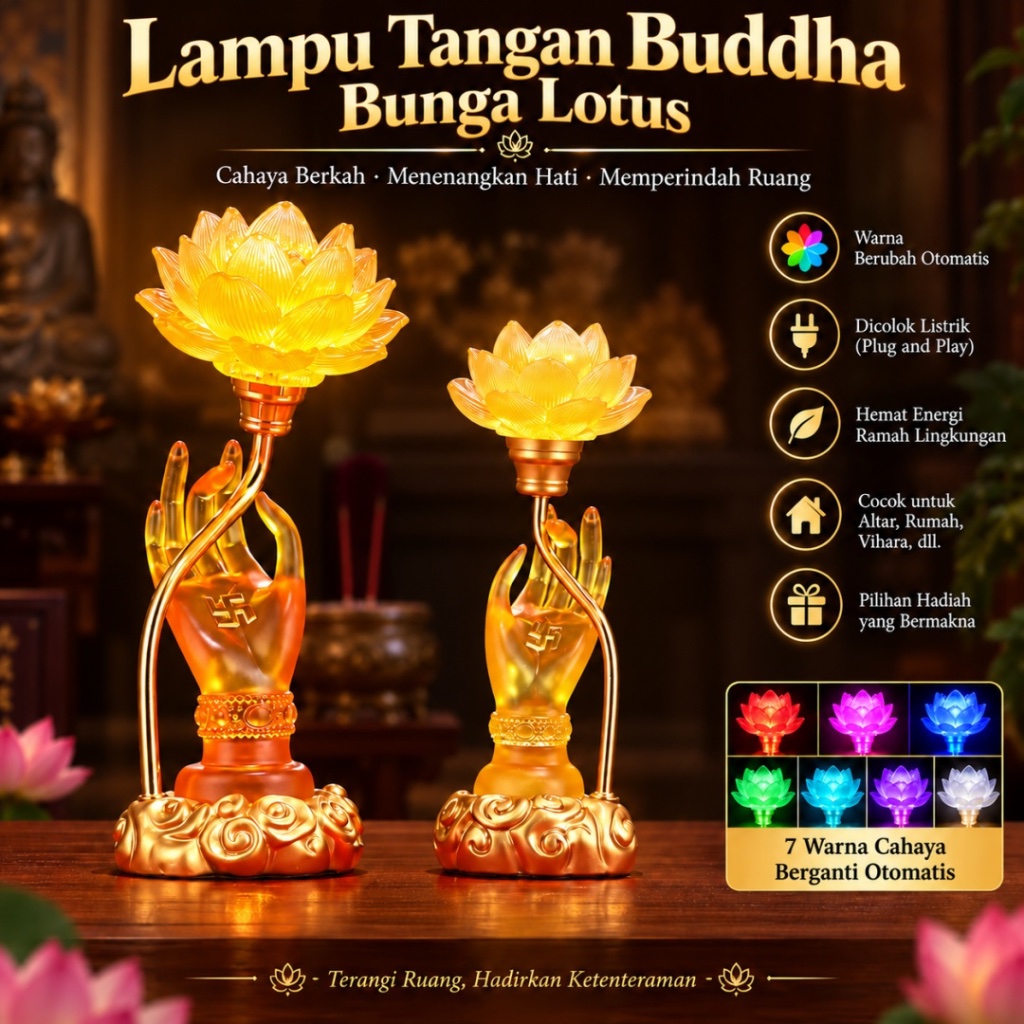 [SPRINTT] DF003 Lampu Lotus Tangan Buddha 7 Warna Berubah Lampu Teratai Buddha Otomatis Lampu Sembah