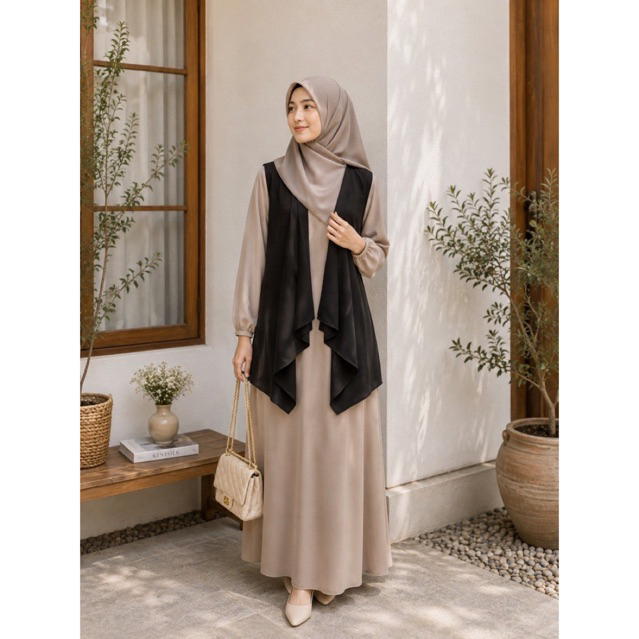 Outer Cardigan Kardigan polos wanita tanpa lengan L, XL panjang jumbo kantor kantoran kekinian Hitam
