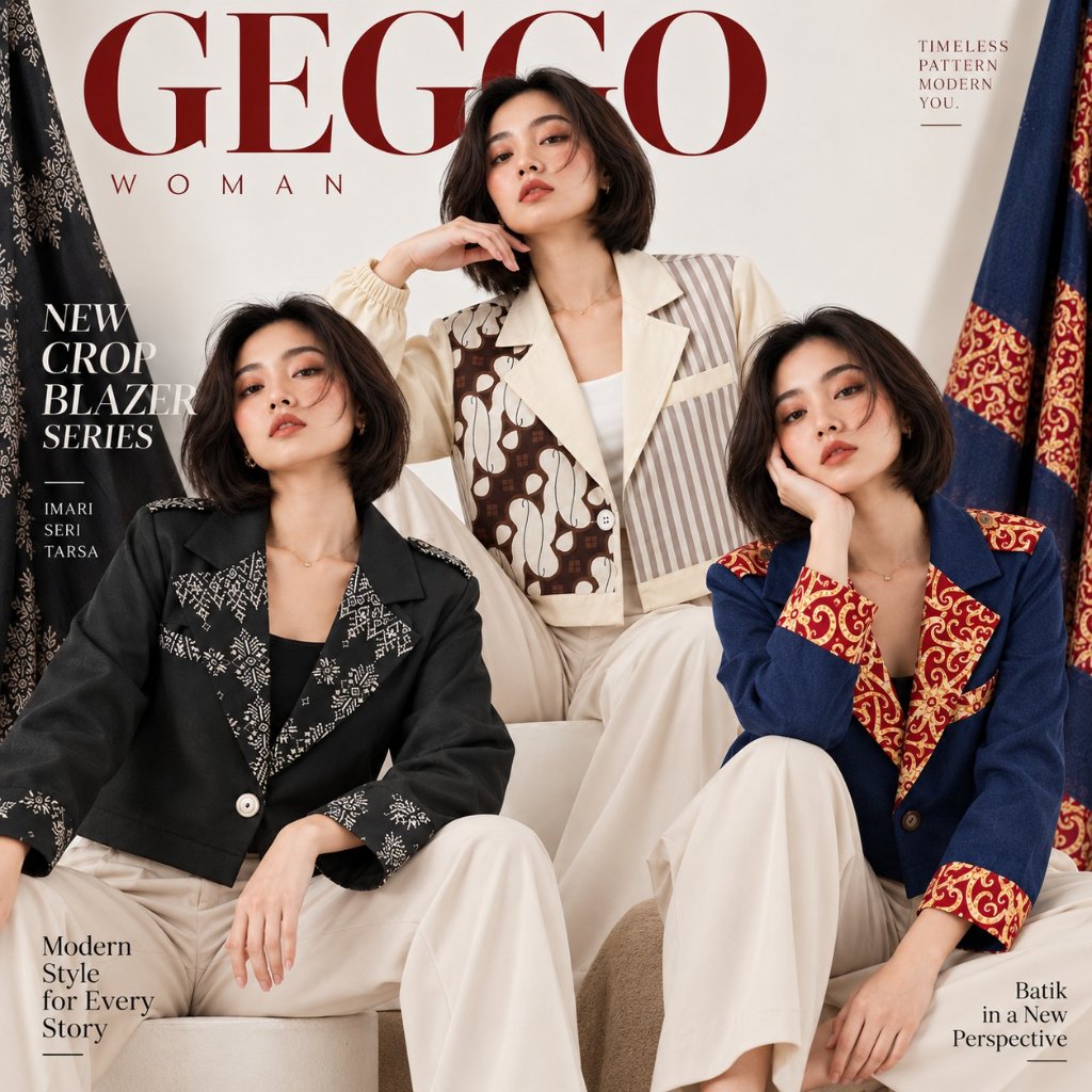 GEGGO - IMARI Crop Blazer Atasan Wanita Bahan Suede Premium Mix Batik Casual Formal Non Formal