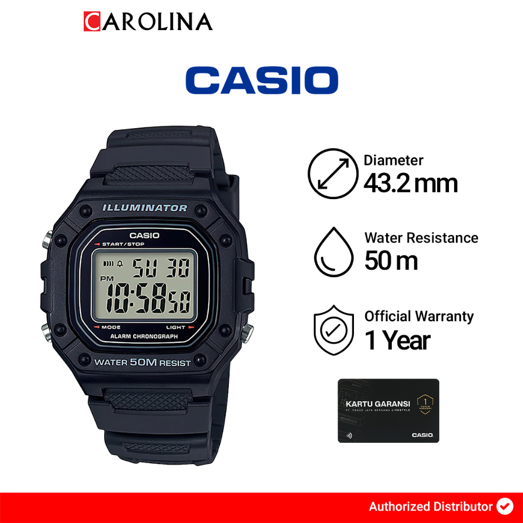 Jam Tangan Pria Casio W-218H-1A Digital Dial Black Resin Band